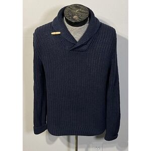 Polo‎ Ralph Lauren Sweater Mens Small Navy Shawl Collar Linen Knit Pullover